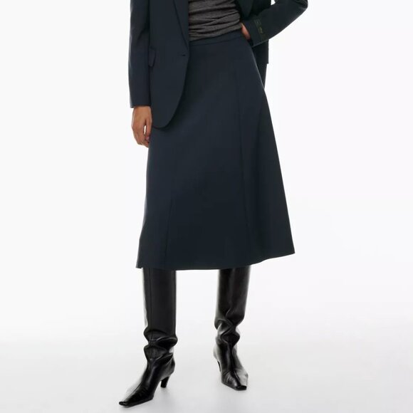 Wilfred Aritzia Meyer Skirt Dark Night Navy A-line High Rise Midi Skirt Size 6 - Picture 1 of 12